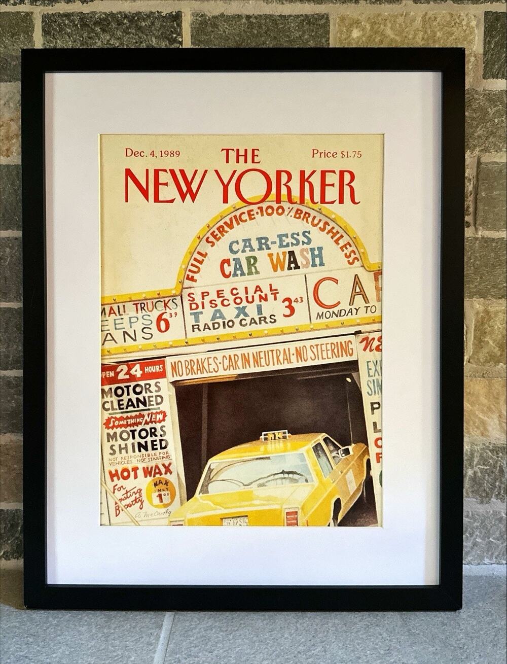 Framed 1989 The New Yorker Magazine Cover December 4 Car Wash Ann McCarthy